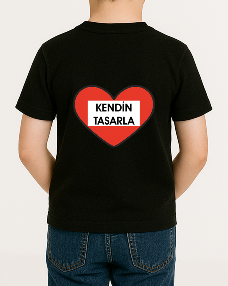 Kendin Tasarla Tişört Erkek Çocuk-Kalp Siyah - 4-5 Yaş