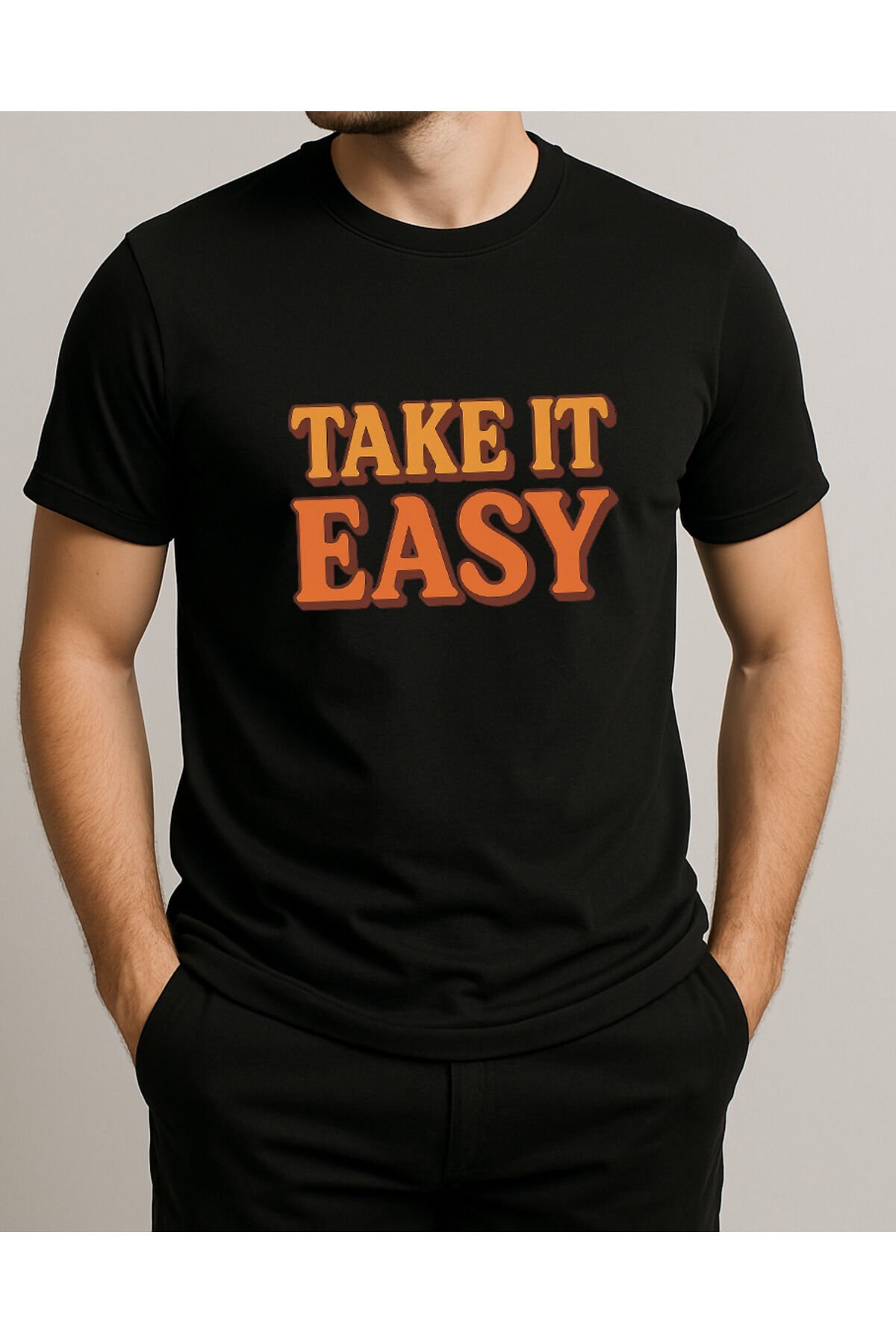 Tişört Unisex (Take It Easy) Erkek Si̇yah - M