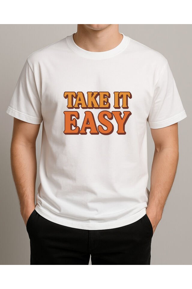 Tişört Unisex (Take It Easy) Erkek Beyaz - S