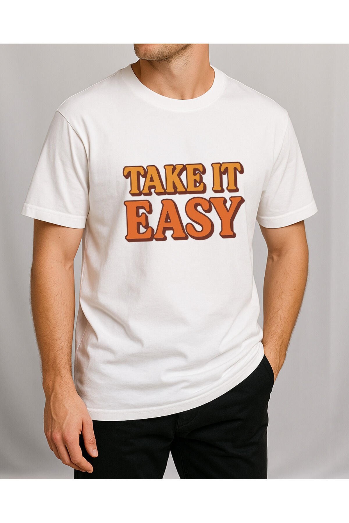 Tişört Unisex (Take It Easy) Erkek Beyaz - S