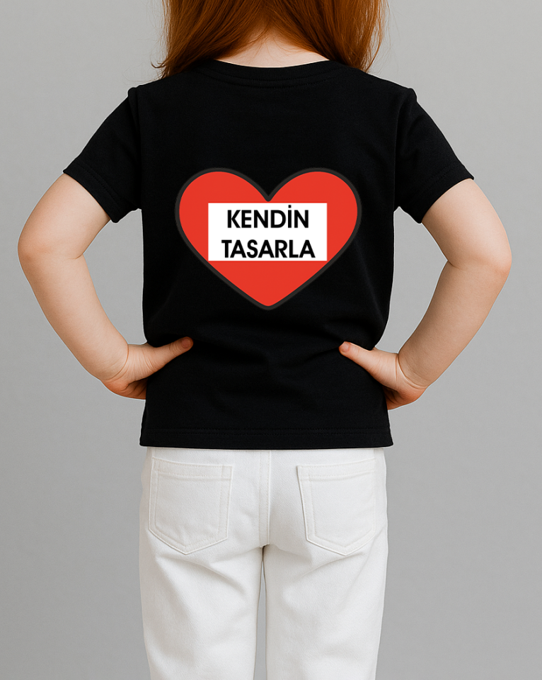 Kendin Tasarla Tişört Kız Çocuk-Kalp Siyah - 10-11 Yaş