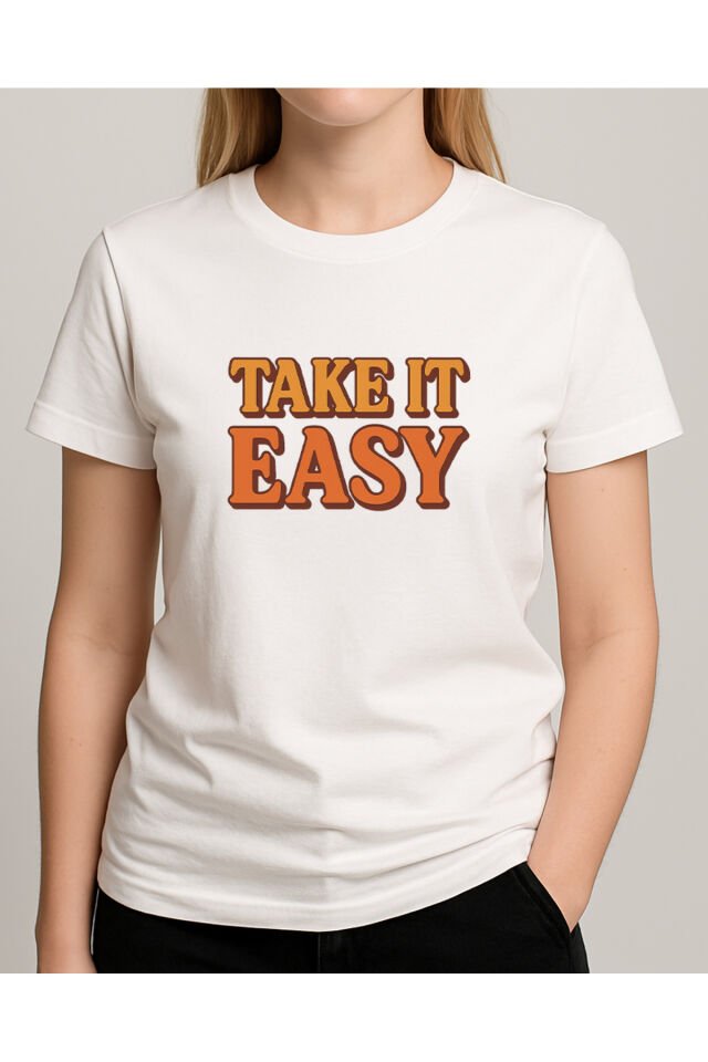 Tişört Unisex (Take It Easy) Kadin Beyaz - M