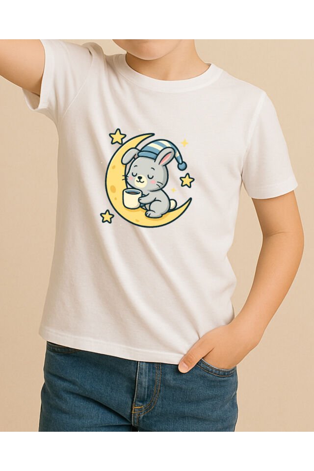Tişört Unisex Çocuk (Aydede Tavşan) Erkek Beyaz - 10-11 Yaş