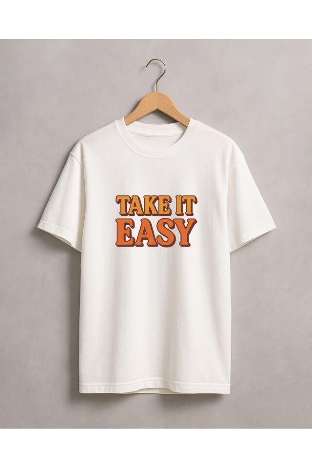 Tişört Unisex (Take It Easy) Kadin Beyaz - L