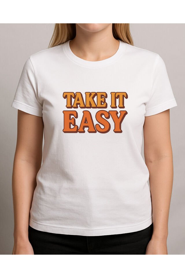 Tişört Unisex (Take It Easy) Kadin Beyaz - L
