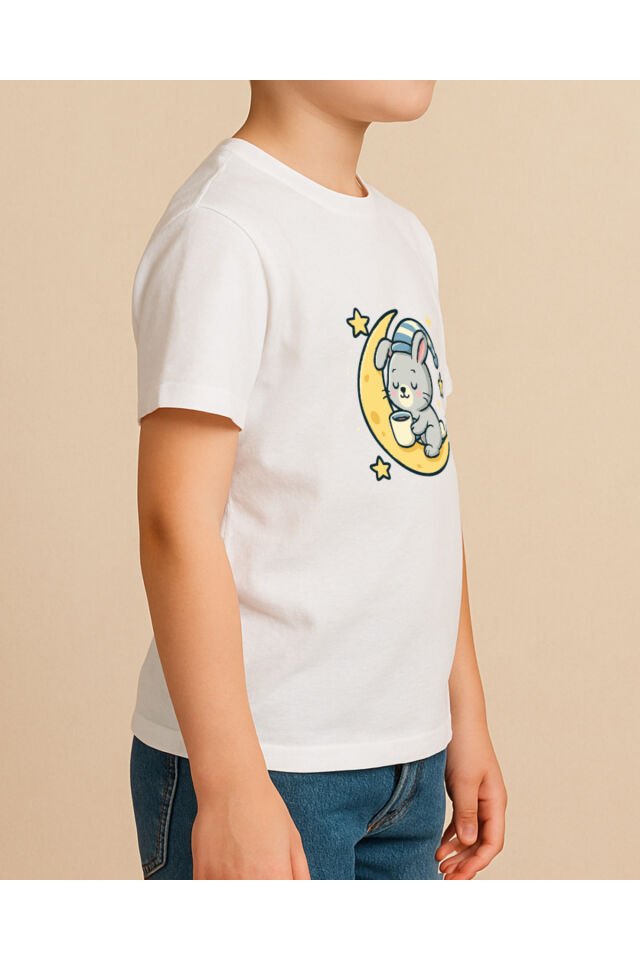 Tişört Unisex Çocuk (Aydede Tavşan) Erkek Beyaz - 4-5 Yaş