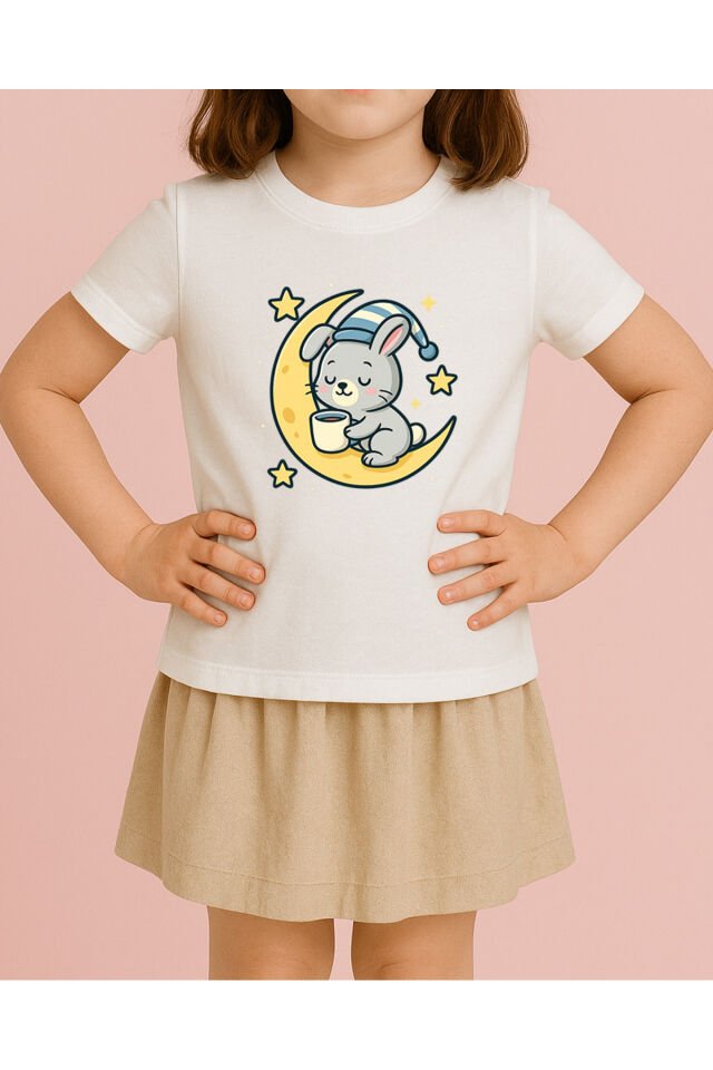 Tişört Unisex Çocuk (Aydede Tavşan) Kiz Beyaz - 4-5 Yaş