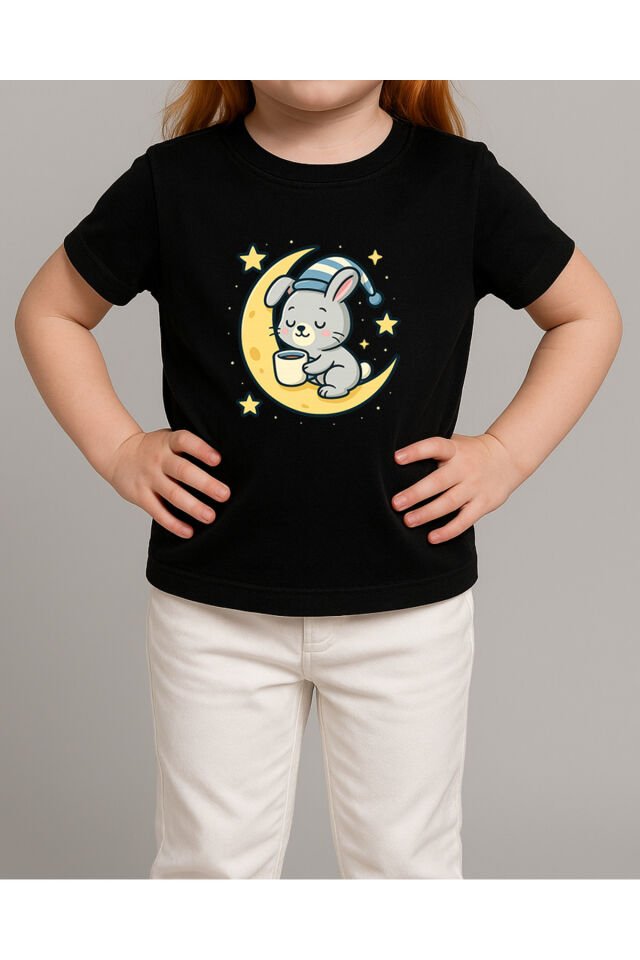 Tişört Unisex Çocuk (Aydede Tavşan) Kiz Si̇yah - 4-5 Yaş