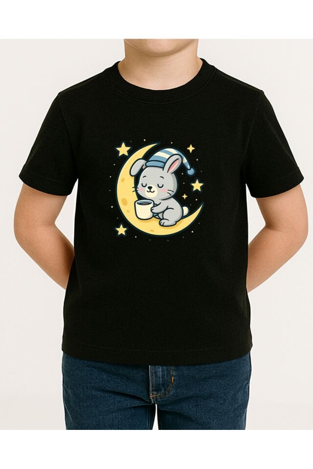 Tişört Unisex Çocuk (Aydede Tavşan) Erkek Si̇yah - 4-5 Yaş