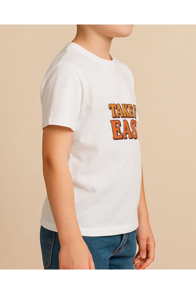 Tişört Unisex Çocuk (Take It Easy) Erkek Beyaz - 4-5 Yaş