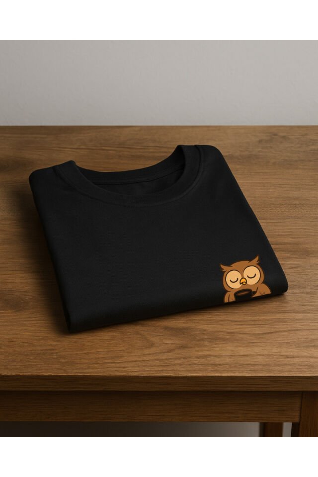 Tişört Unisex (Baykuş) Erkek Si̇yah - XL