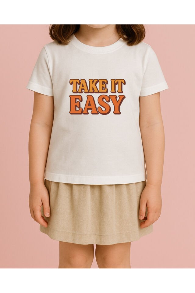 Tişört Unisex Çocuk (Take It Easy) Kiz Beyaz - 10-11 Yaş