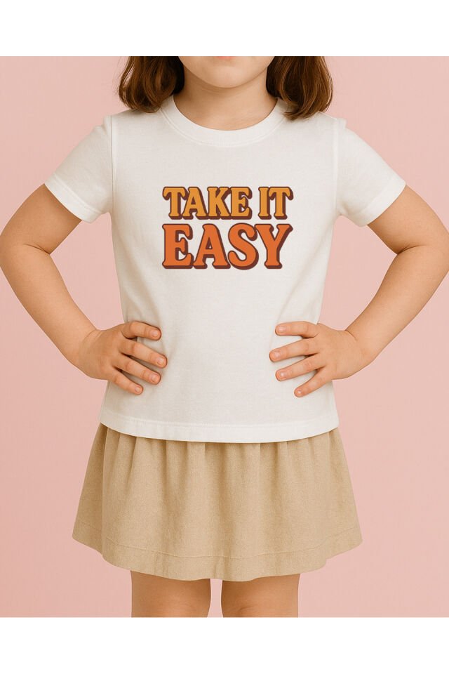 Tişört Unisex Çocuk (Take It Easy) Kiz Beyaz - 10-11 Yaş