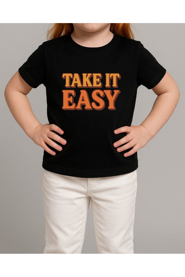Tişört Unisex Çocuk (Take It Easy) Kiz Si̇yah - 10-11 Yaş
