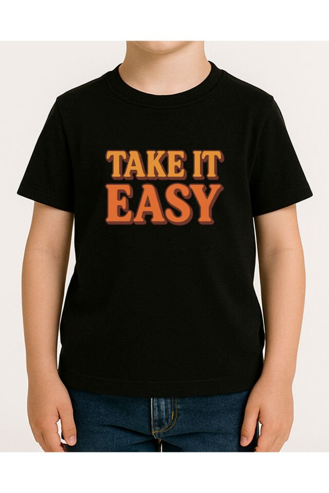 Tişört Unisex Çocuk (Take It Easy) Erkek Si̇yah - 4-5 Yaş