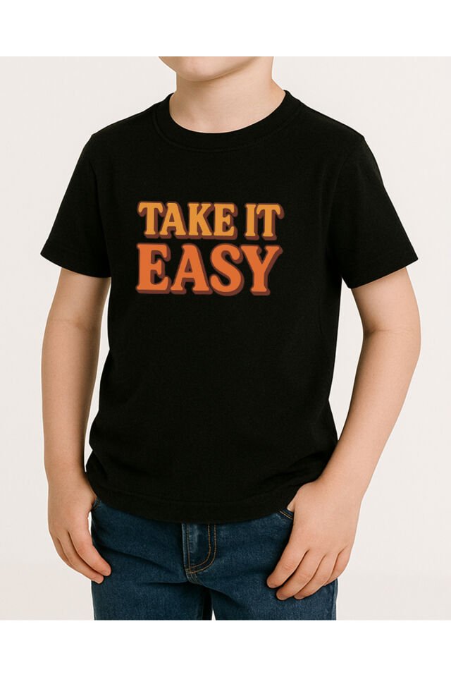 Tişört Unisex Çocuk (Take It Easy) Erkek Si̇yah - 4-5 Yaş