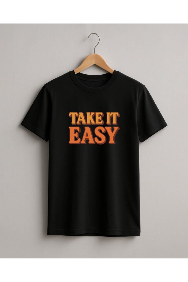 Tişört Unisex Çocuk (Take It Easy) Erkek Si̇yah - 10-11 Yaş