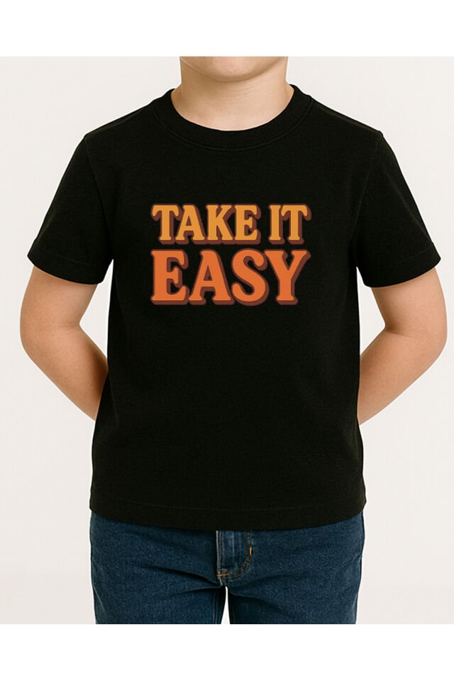 Tişört Unisex Çocuk (Take It Easy) Erkek Si̇yah - 10-11 Yaş