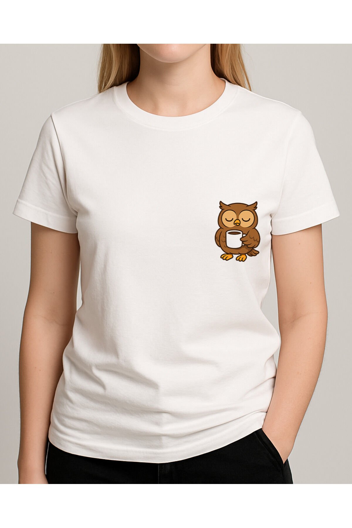 Tişört Unisex (Baykuş) Kadin Beyaz - 2XL