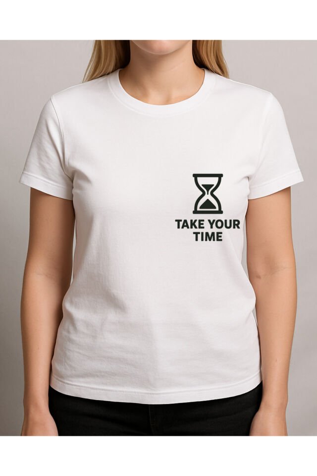 Tişört Unisex (Take Your Time) Kadin Beyaz - M