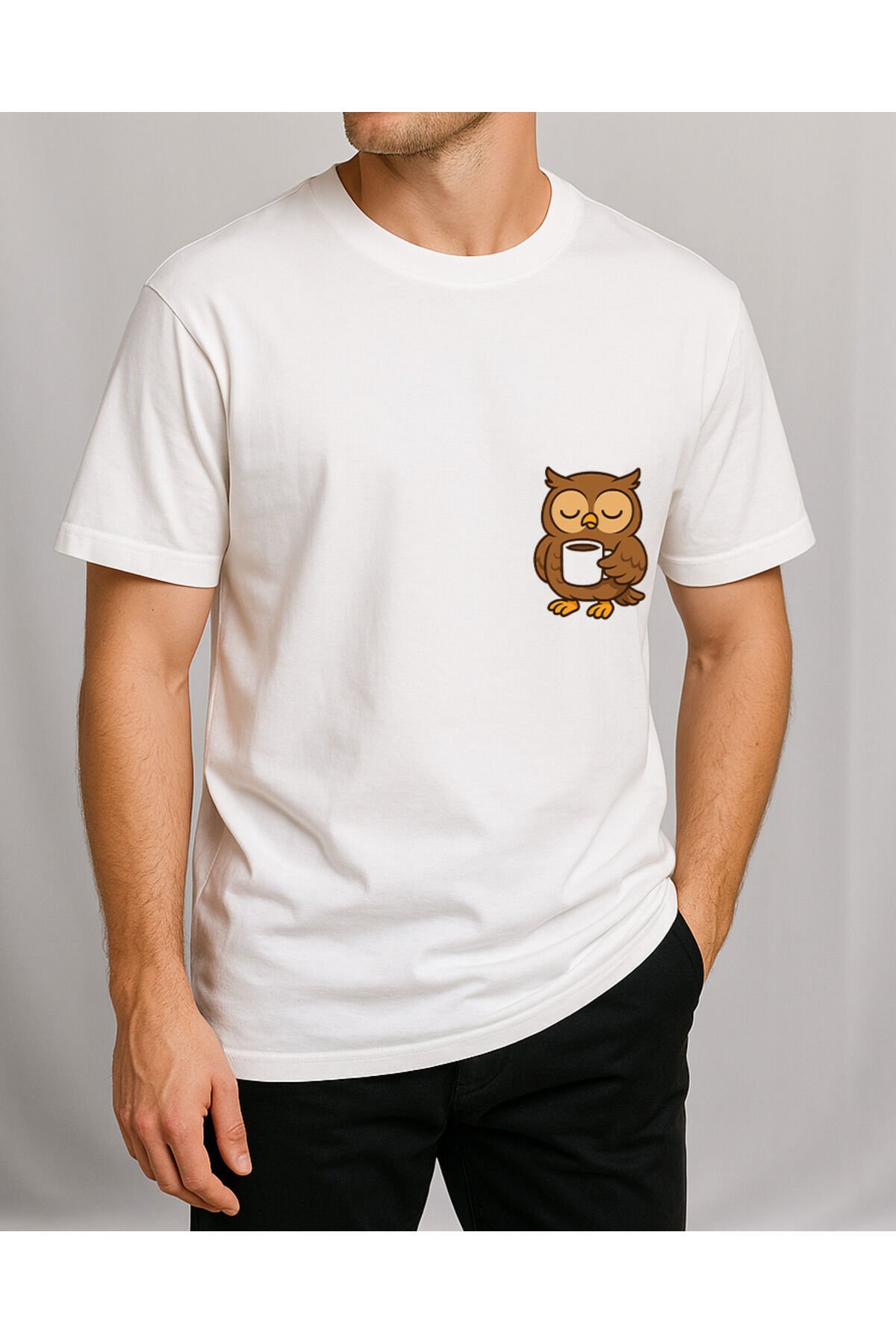 Tişört Unisex (Baykuş) Erkek Beyaz - L