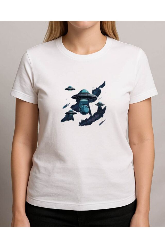 Tişört Unisex (Ufolar) Kadin Beyaz - S