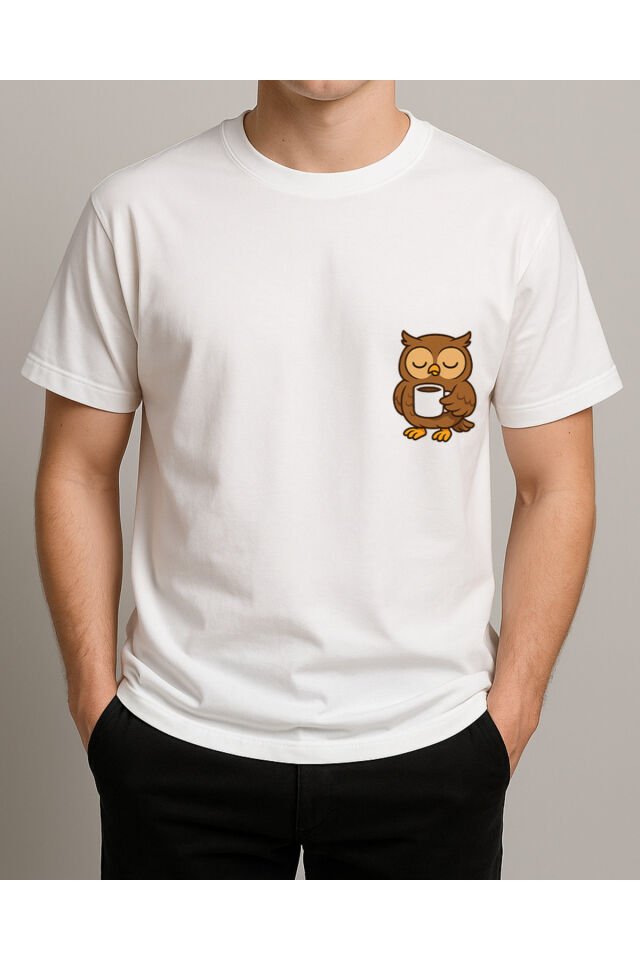 Tişört Unisex (Baykuş) Erkek Beyaz - XL