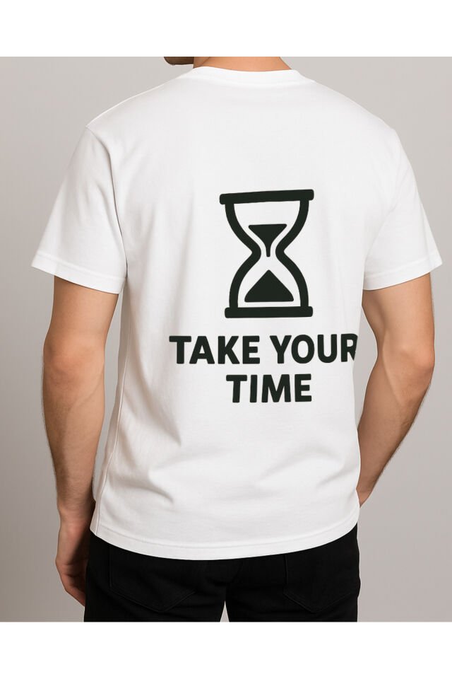 Tişört Unisex (Take Your Time) Erkek Beyaz - M