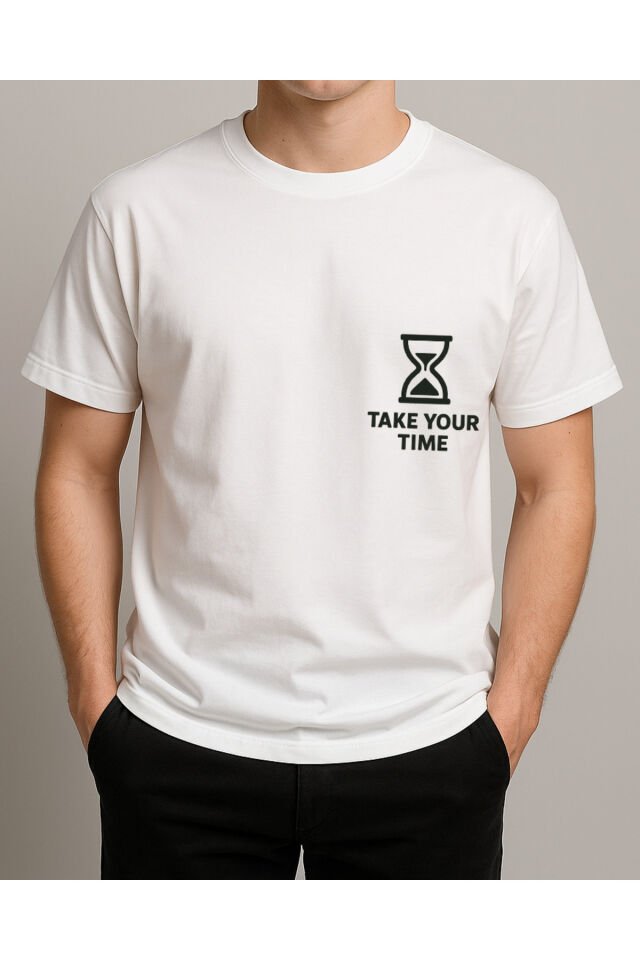 Tişört Unisex (Take Your Time) Erkek Beyaz - XL