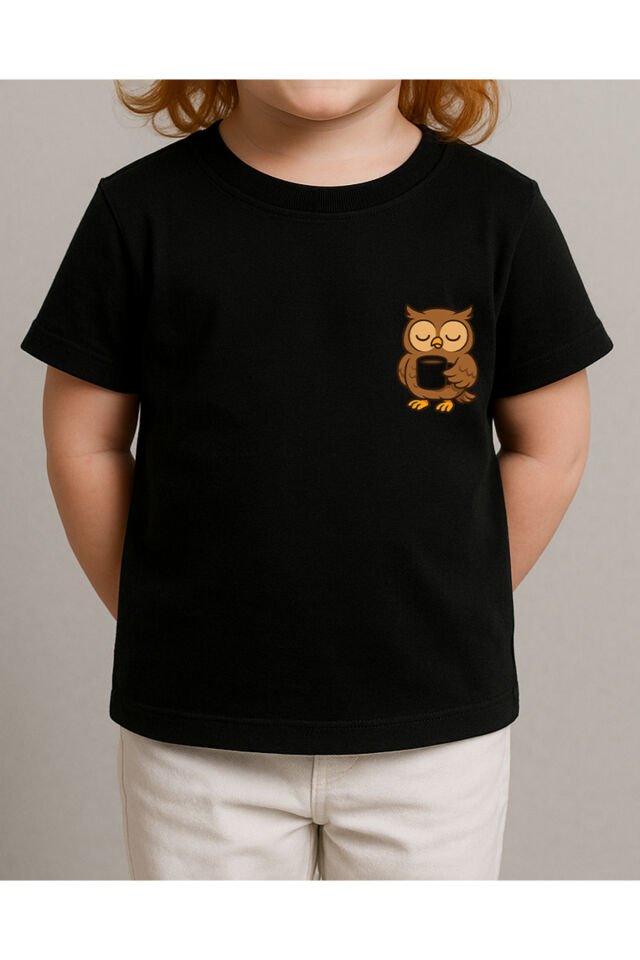 Tişört Unisex Çocuk (Baykuş) Kiz Si̇yah - 4-5 Yaş