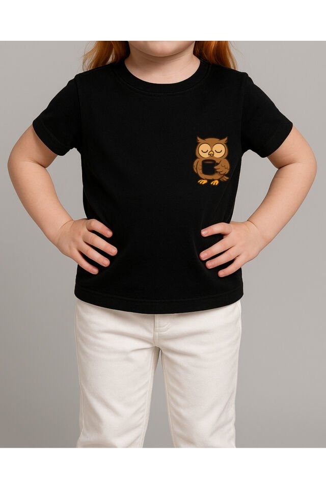Tişört Unisex Çocuk (Baykuş) Kiz Si̇yah - 10-11 Yaş