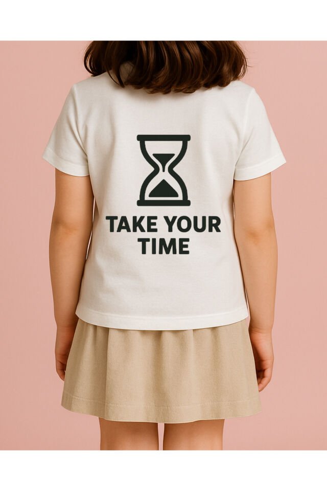 Tişört Unisex Çocuk (Take Your Time) Kiz Beyaz - 4-5 Yaş