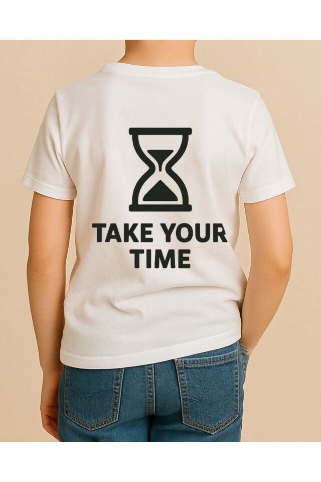Tişört Unisex Çocuk (Take Your Time) Erkek Beyaz - 4-5 Yaş