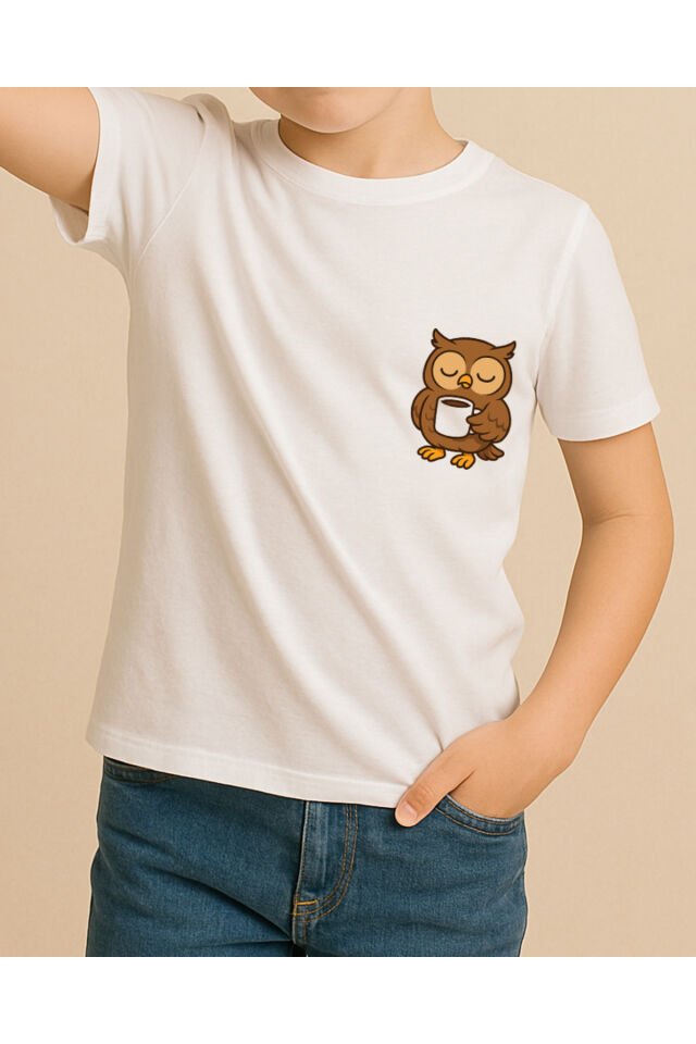 Tişört Unisex Çocuk (Baykuş) Erkek Beyaz - 4-5 Yaş