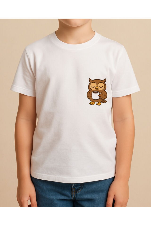 Tişört Unisex Çocuk (Baykuş) Erkek Beyaz - 10-11 Yaş
