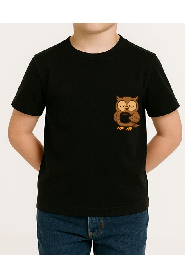 Tişört Unisex Çocuk (Baykuş) Erkek Si̇yah - M