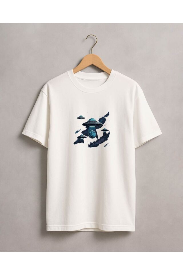Tişört Unisex (Ufolar) Erkek Beyaz - S