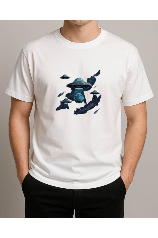 Tişört Unisex (Ufolar) Erkek Beyaz - S