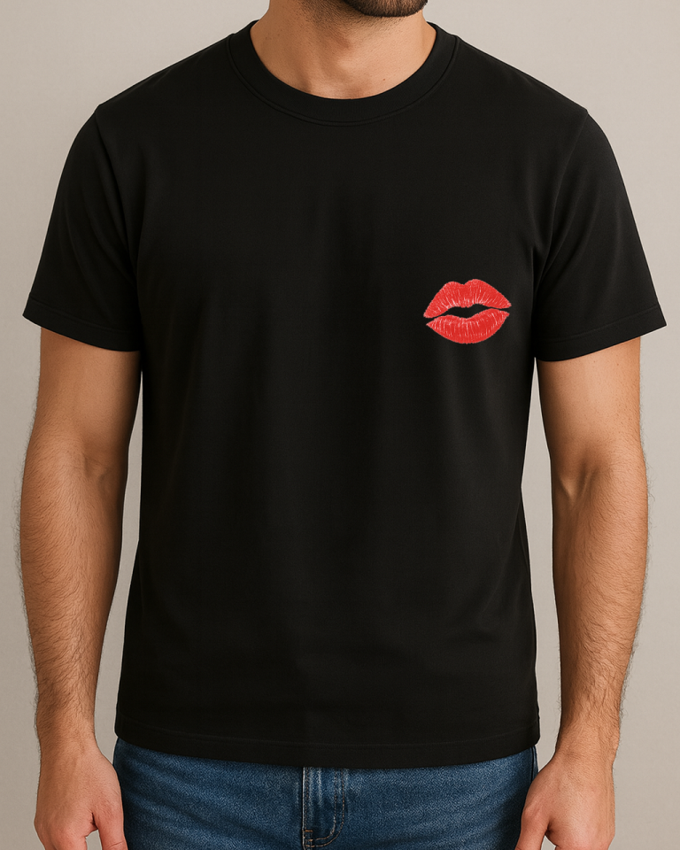 Kendin Tasarla Tişört Erkek-Öpücük Si̇yah - 2XL