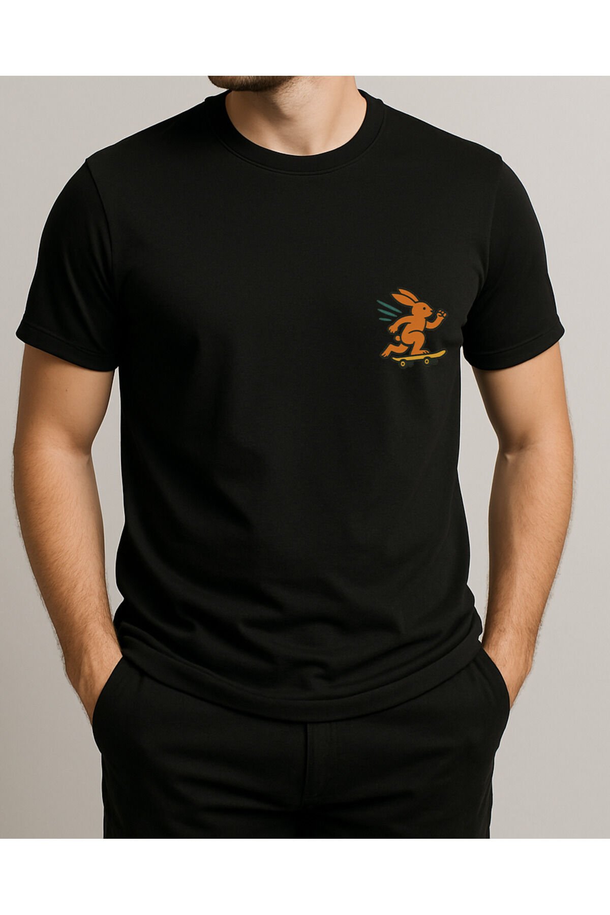 Tişört Unisex (Tavşan) Erkek Si̇yah - L
