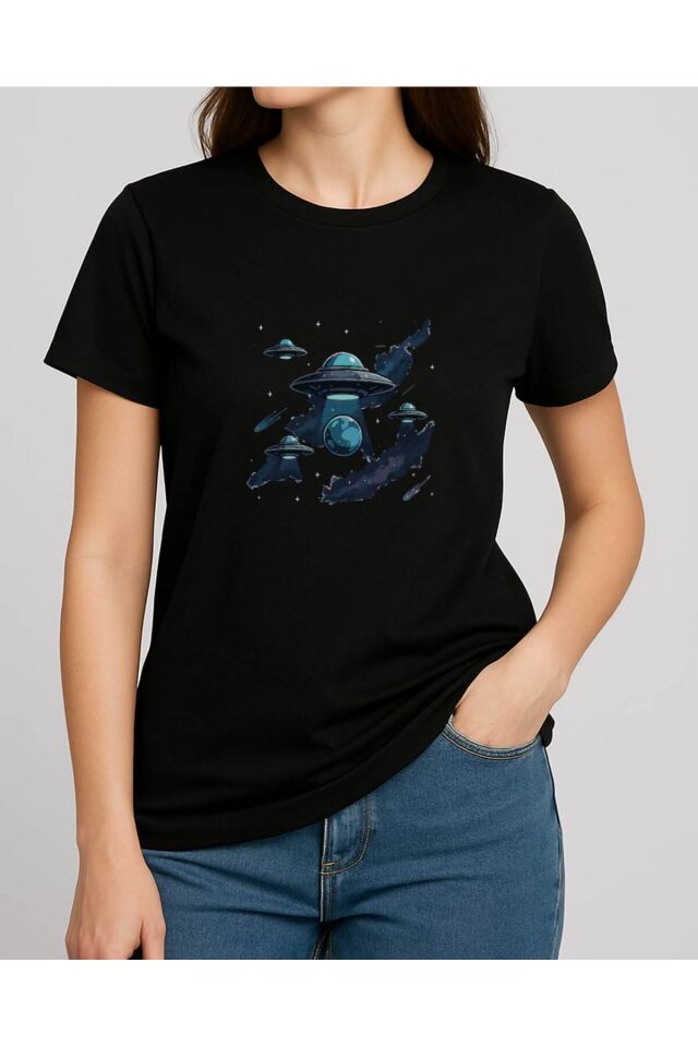 Tişört Unisex (Ufolar) Kadin Si̇yah - L