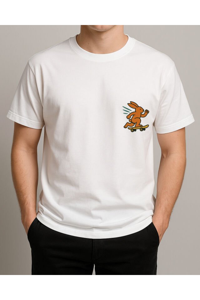Tişört Unisex (Tavşan) Erkek Beyaz - 2XL