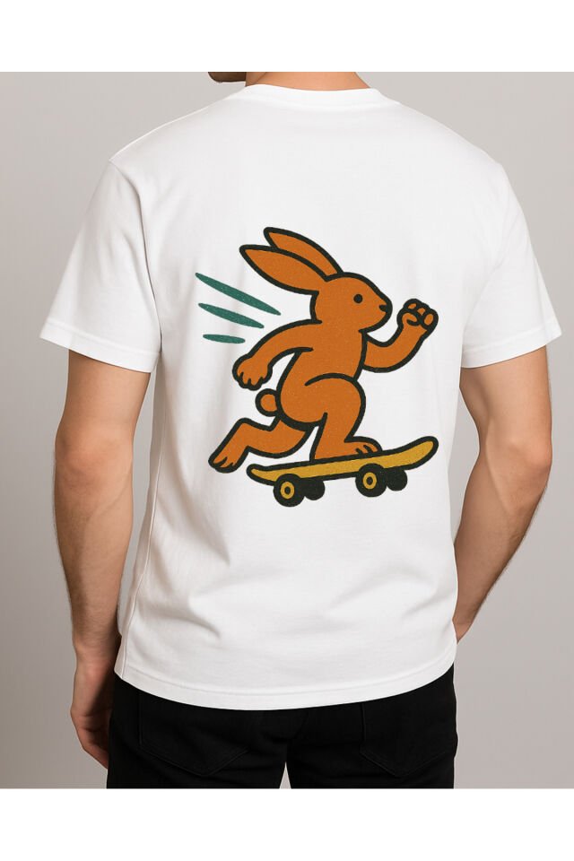 Tişört Unisex (Tavşan) Erkek Beyaz - XL