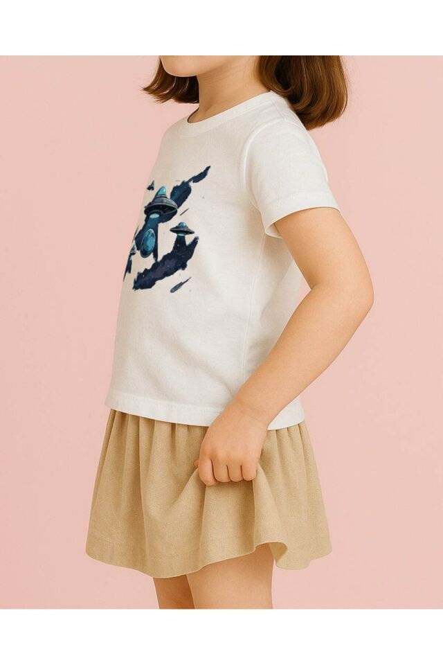 Tişört Unisex Çocuk (Ufolar) Kiz Beyaz - 4-5 Yaş