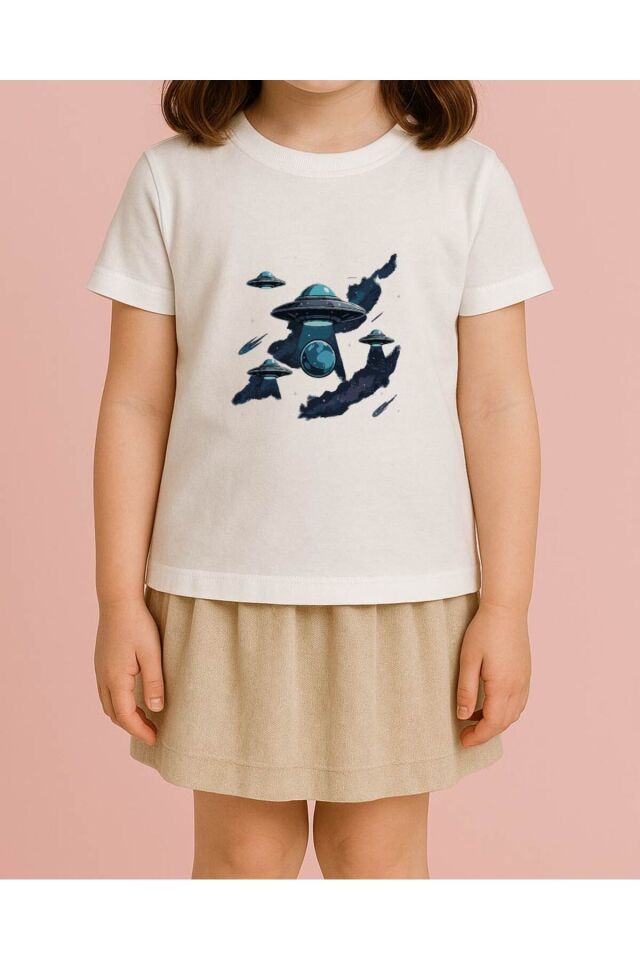 Tişört Unisex Çocuk (Ufolar) Kiz Beyaz - 10-11 Yaş