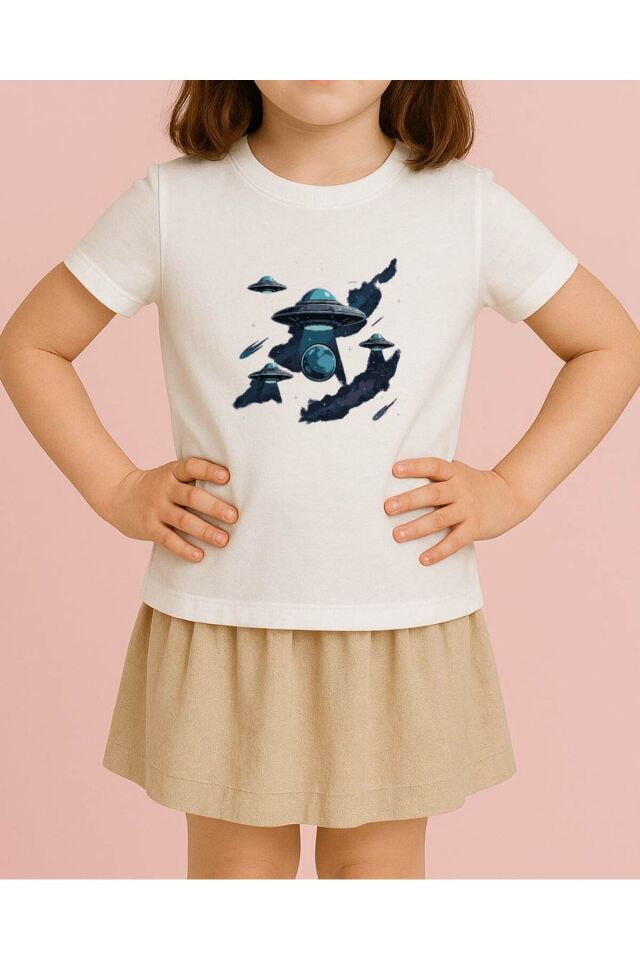 Tişört Unisex Çocuk (Ufolar) Kiz Beyaz - 10-11 Yaş