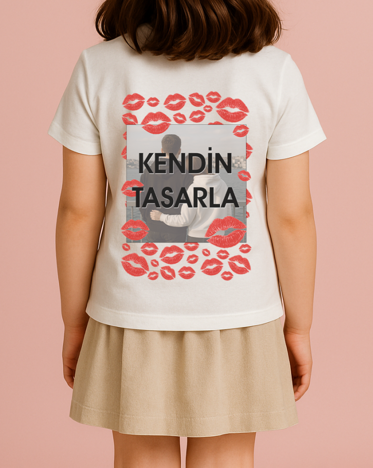 Kendin Tasarla Tişört Kız Çocuk-Öpücük