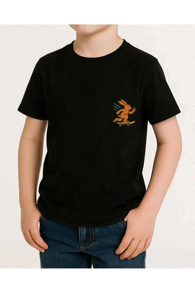 Tişört Unisex Çocuk (Tavşan) Erkek Si̇yah - S