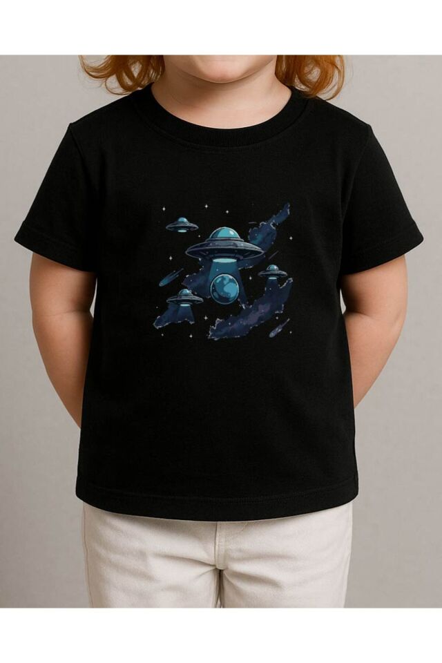 Tişört Unisex Çocuk (Ufolar) Kiz Si̇yah - 4-5 Yaş