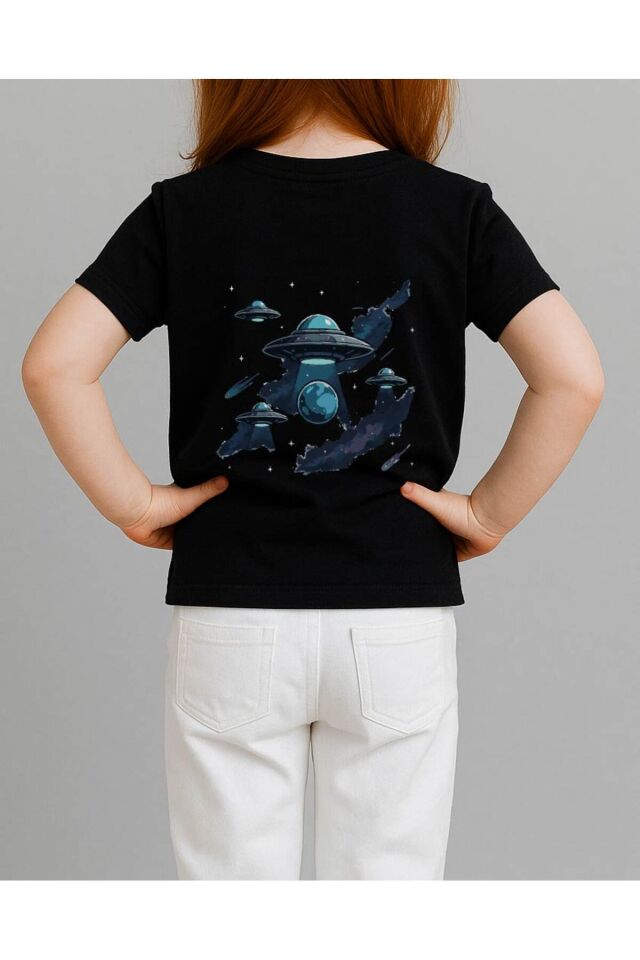 Tişört Unisex Çocuk (Ufolar) Kiz Si̇yah - 4-5 Yaş